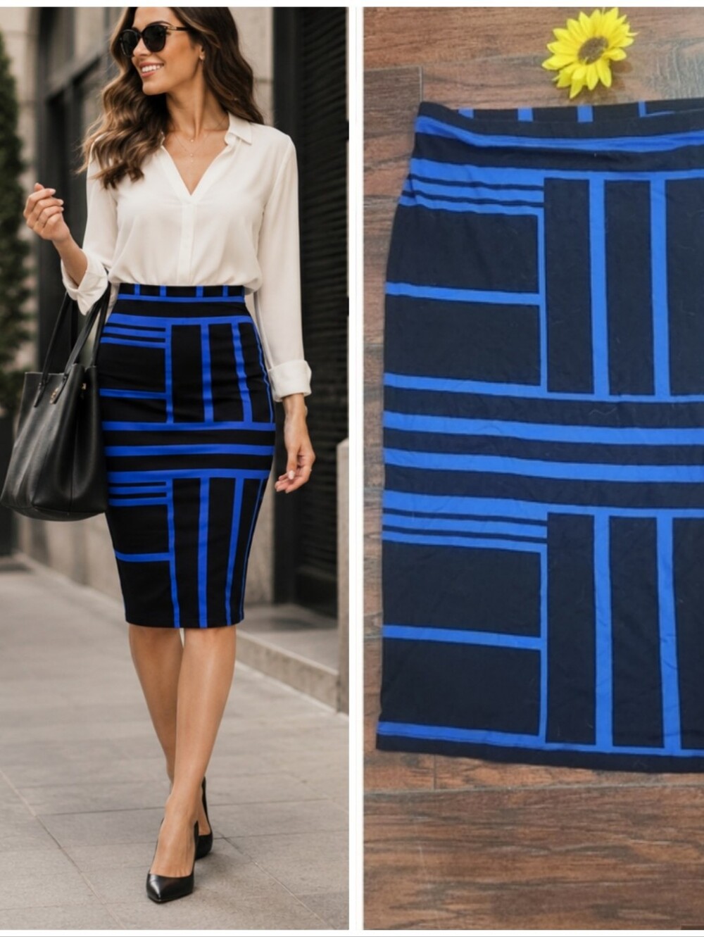 ASOS Blue-Striped Black Pencil Skirt - Women